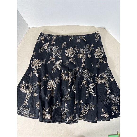 New York & Company Midi Skirt Women's 18 Tan Black Floral Print Flared Boho - Picture 2 of 11